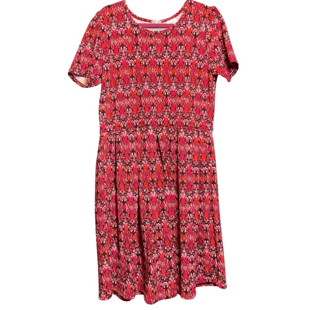 LuLaRoe Swing Dress Women’s 2XL Red Short Sleeve Fit-and-Flare Pullover Zipper